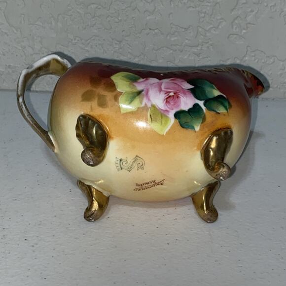 Vintage American Beauty Germany Creamer Sugar Bowl Set Hand Painted Rose Signed - Picture 7 of 15